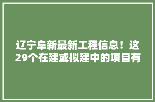 辽宁阜新最新工程信息！这29个在建或拟建中的项目有与你相关的吗 辽宁阜新最新工程信息！这29个在建或拟建中的项目有与你相关的吗 智能家居