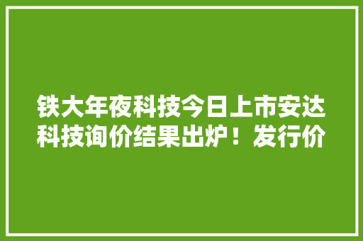 铁大年夜科技今日上市安达科技询价结果出炉！发行价格为13元/股 铁大年夜科技今日上市安达科技询价结果出炉！发行价格为13元/股 人工智能
