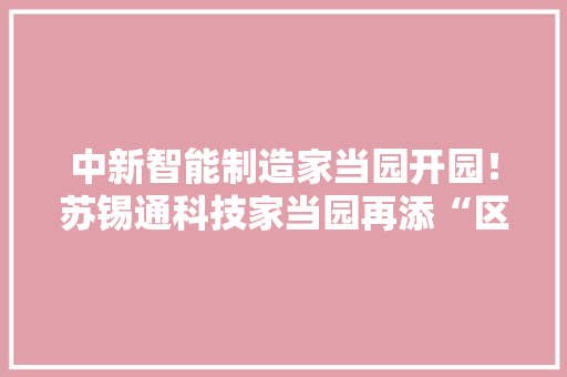 中新智能制造家当园开园！苏锡通科技家当园再添“区中园” 中新智能制造家当园开园！苏锡通科技家当园再添“区中园” 人工智能