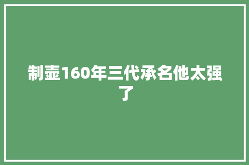 制壶160年三代承名他太强了 制壶160年三代承名他太强了 智能科技