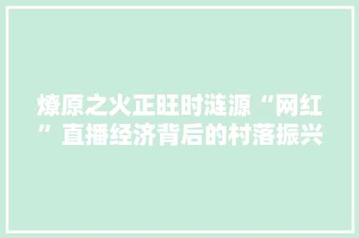燎原之火正旺时涟源“网红”直播经济背后的村落振兴大年夜戏 燎原之火正旺时涟源“网红”直播经济背后的村落振兴大年夜戏 互联通信