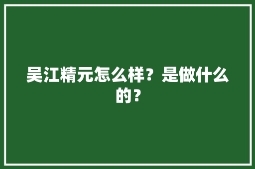 吴江精元怎么样？是做什么的？ 吴江精元怎么样？是做什么的？ 智能科技