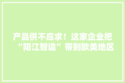 产品供不应求！这家企业把“阳江智造”带到欧美地区