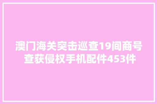 澳门海关突击巡查19间商号 查获侵权手机配件453件 澳门海关突击巡查19间商号 查获侵权手机配件453件 智能科技