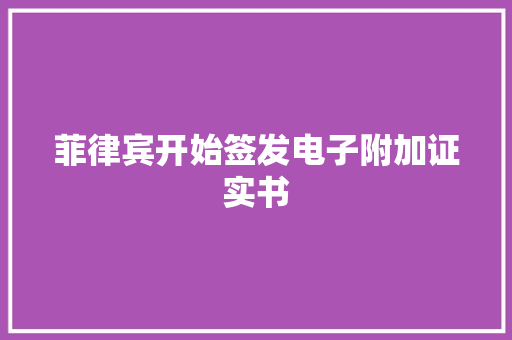 菲律宾开始签发电子附加证实书