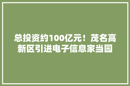 总投资约100亿元！茂名高新区引进电子信息家当园