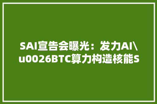 SAI宣告会曝光：发力AI\u0026BTC算力构造核能SMR和DEX技能