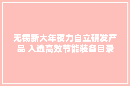 无锡新大年夜力自立研发产品 入选高效节能装备目录