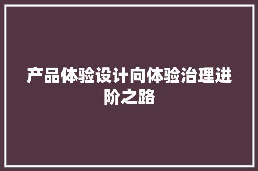产品体验设计向体验治理进阶之路 产品体验设计向体验治理进阶之路 智能科技