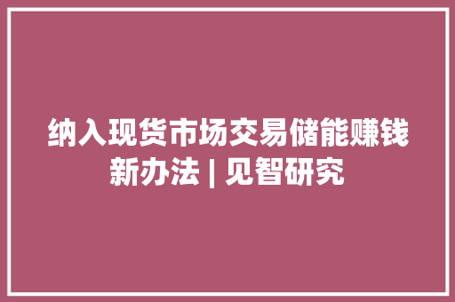 纳入现货市场交易储能赚钱新办法 | 见智研究