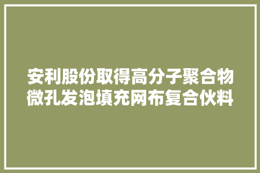 安利股份取得高分子聚合物微孔发泡填充网布复合伙料专利可提高、改进网布的支撑性、耐磨与防水机能 安利股份取得高分子聚合物微孔发泡填充网布复合伙料专利可提高、改进网布的支撑性、耐磨与防水机能 智能家居