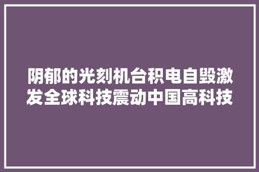 阴郁的光刻机台积电自毁激发全球科技震动中国高科技或迎来巨变！ 阴郁的光刻机台积电自毁激发全球科技震动中国高科技或迎来巨变！ 智能科技