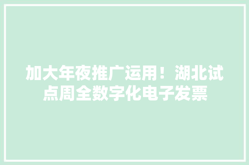 加大年夜推广运用！湖北试点周全数字化电子发票 加大年夜推广运用！湖北试点周全数字化电子发票 智能科技