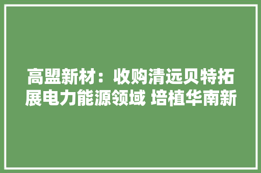 高盟新材：收购清远贝特拓展电力能源领域 培植华南新材料家当基地