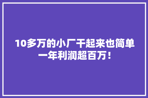 10多万的小厂干起来也简单一年利润超百万！ 10多万的小厂干起来也简单一年利润超百万！ 智能科技