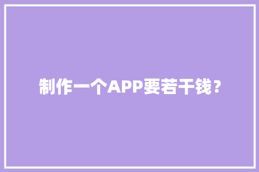 制作一个APP要若干钱？