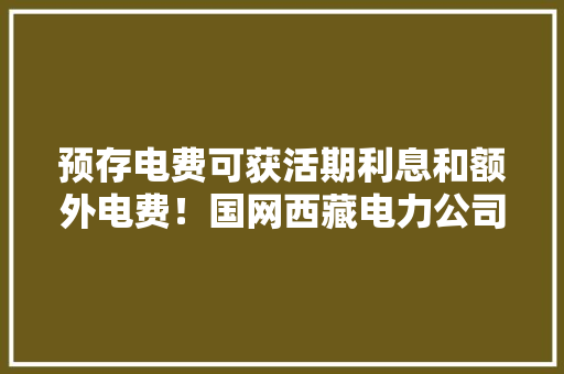 预存电费可获活期利息和额外电费！国网西藏电力公司推出5档“电费套餐” 预存电费可获活期利息和额外电费！国网西藏电力公司推出5档“电费套餐” 人工智能