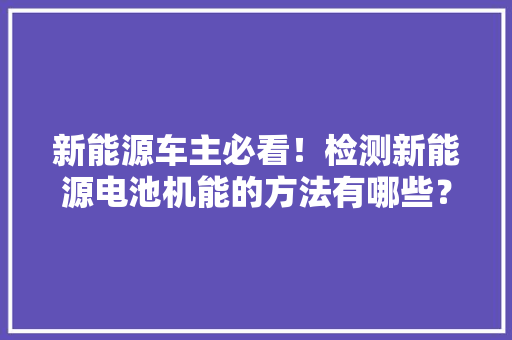 新能源车主必看！检测新能源电池机能的方法有哪些？
