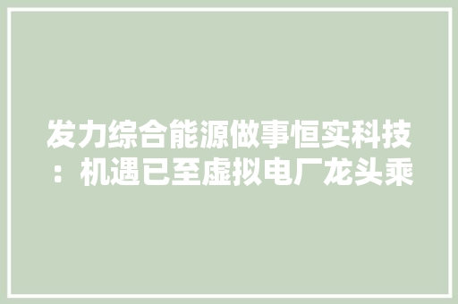 发力综合能源做事恒实科技：机遇已至虚拟电厂龙头乘风起航