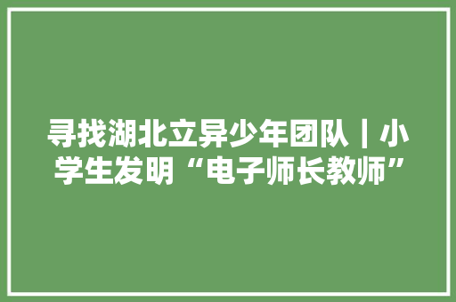 寻找湖北立异少年团队｜小学生发明“电子师长教师”一键解决校园治理难题