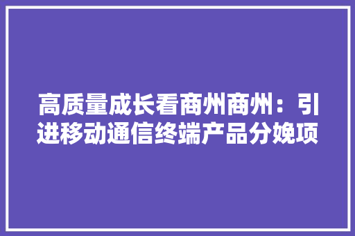 高质量成长看商州商州：引进移动通信终端产品分娩项目强力推动电子信息家当聚链成群