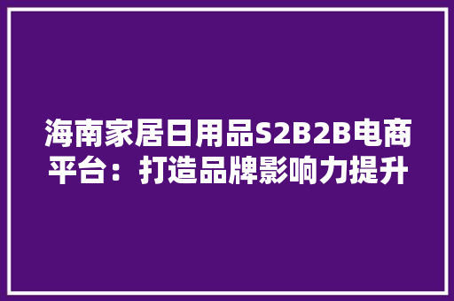 海南家居日用品S2B2B电商平台：打造品牌影响力提升市场竞争力