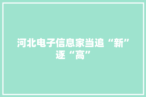 河北电子信息家当追“新”逐“高”