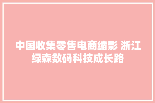 中国收集零售电商缩影 浙江绿森数码科技成长路 中国收集零售电商缩影 浙江绿森数码科技成长路 智能家居