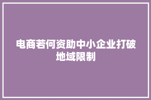 电商若何资助中小企业打破地域限制