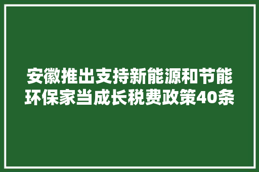 安徽推出支持新能源和节能环保家当成长税费政策40条