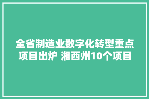 全省制造业数字化转型重点项目出炉 湘西州10个项目入选