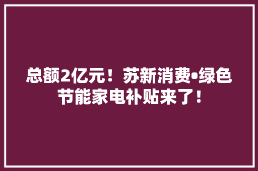 总额2亿元！苏新消费•绿色节能家电补贴来了！