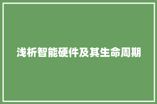 浅析智能硬件及其生命周期