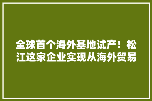 全球首个海外基地试产！松江这家企业实现从海外贸易到价值链国际化构造 全球首个海外基地试产！松江这家企业实现从海外贸易到价值链国际化构造 人工智能