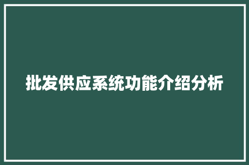 批发供应系统功能介绍分析