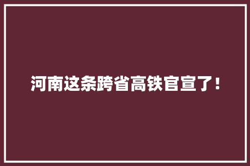 河南这条跨省高铁官宣了！