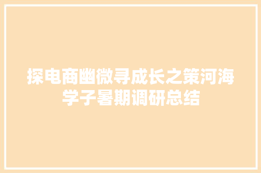 探电商幽微寻成长之策河海学子暑期调研总结