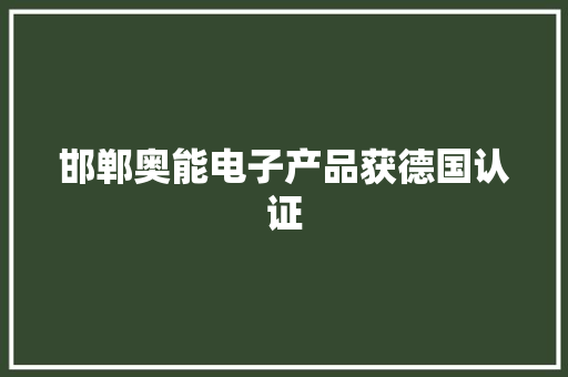 邯郸奥能电子产品获德国认证 邯郸奥能电子产品获德国认证 智能科技