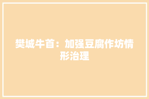 樊城牛首：加强豆腐作坊情形治理