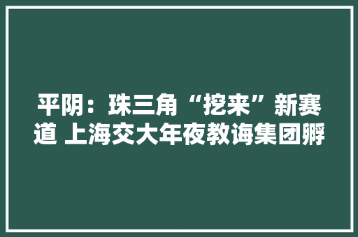平阴：珠三角“挖来”新赛道 上海交大年夜教诲集团孵化新项目
