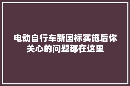 电动自行车新国标实施后你关心的问题都在这里