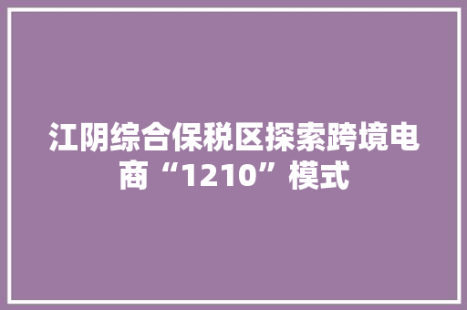 江阴综合保税区探索跨境电商“1210”模式