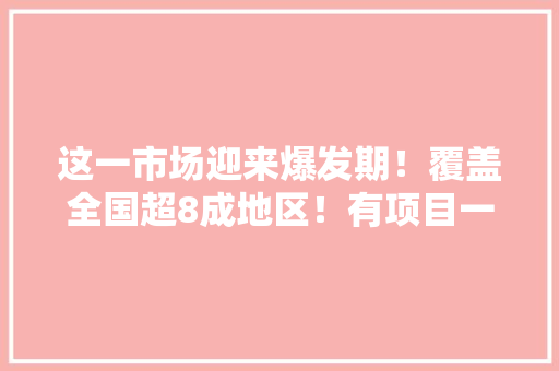这一市场迎来爆发期！覆盖全国超8成地区！有项目一年能赚1000万元