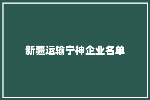 新疆运输宁神企业名单