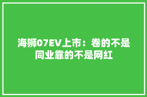 海狮07EV上市：卷的不是同业靠的不是网红