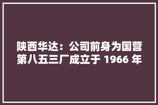 陕西华达：公司前身为国营第八五三厂成立于 1966 年是国内最早从事电连接器的分娩商之一 陕西华达：公司前身为国营第八五三厂成立于 1966 年是国内最早从事电连接器的分娩商之一 智能家居