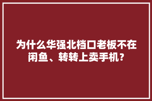 为什么华强北档口老板不在闲鱼、转转上卖手机？ 为什么华强北档口老板不在闲鱼、转转上卖手机？ 智能科技