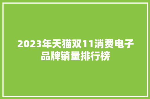 2023年天猫双11消费电子品牌销量排行榜 2023年天猫双11消费电子品牌销量排行榜 智能家居