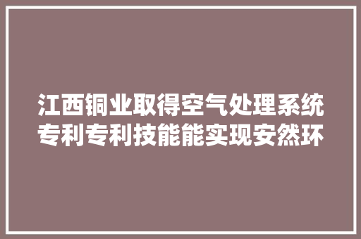 江西铜业取得空气处理系统专利专利技能能实现安然环保节能 江西铜业取得空气处理系统专利专利技能能实现安然环保节能 智能家居