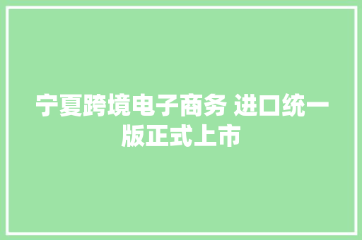 宁夏跨境电子商务 进口统一版正式上市